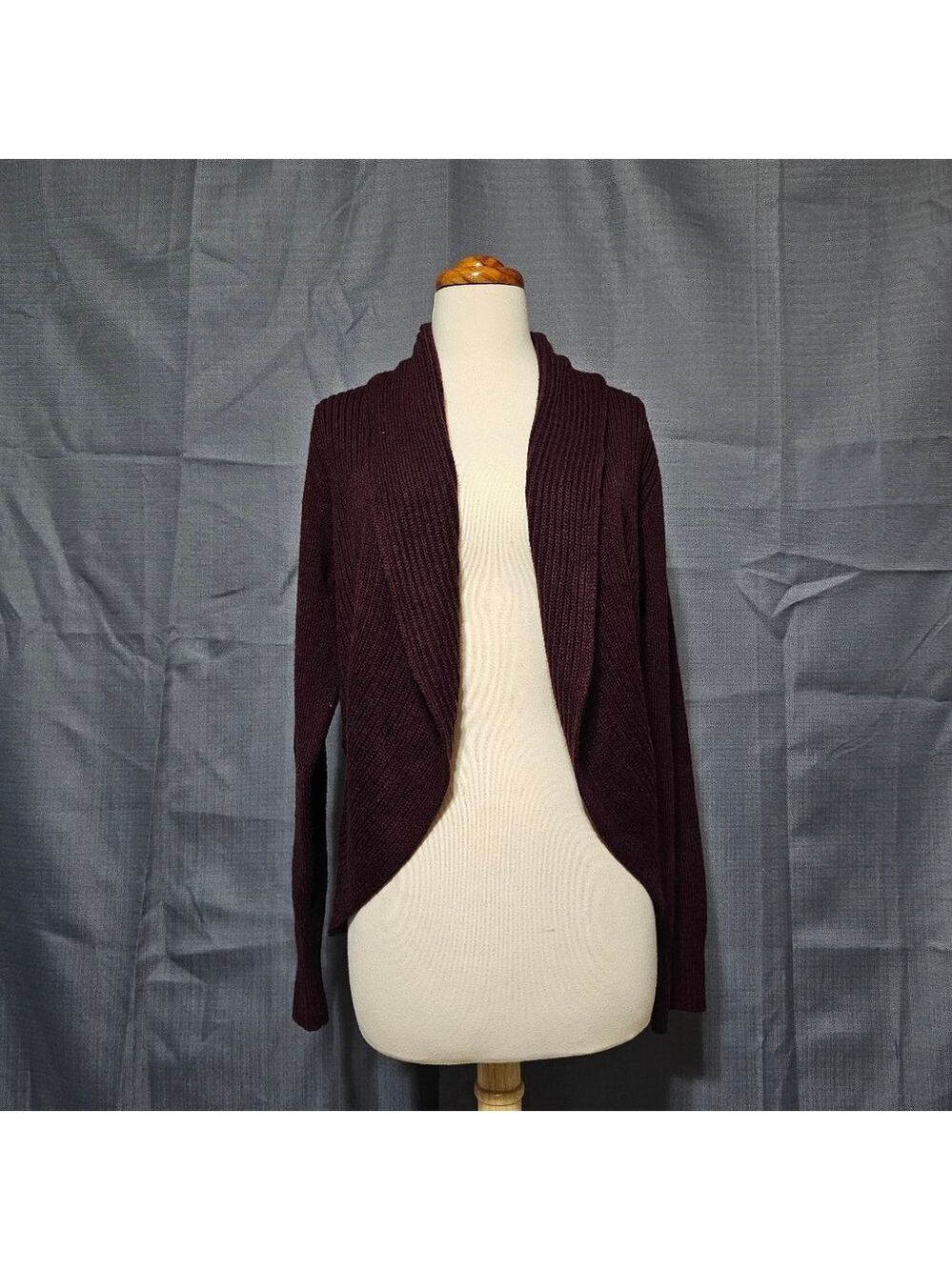 H&M BASIC Women's Large Ribbed Knit Open Front Cardigan Sweater - Maroon Burgund